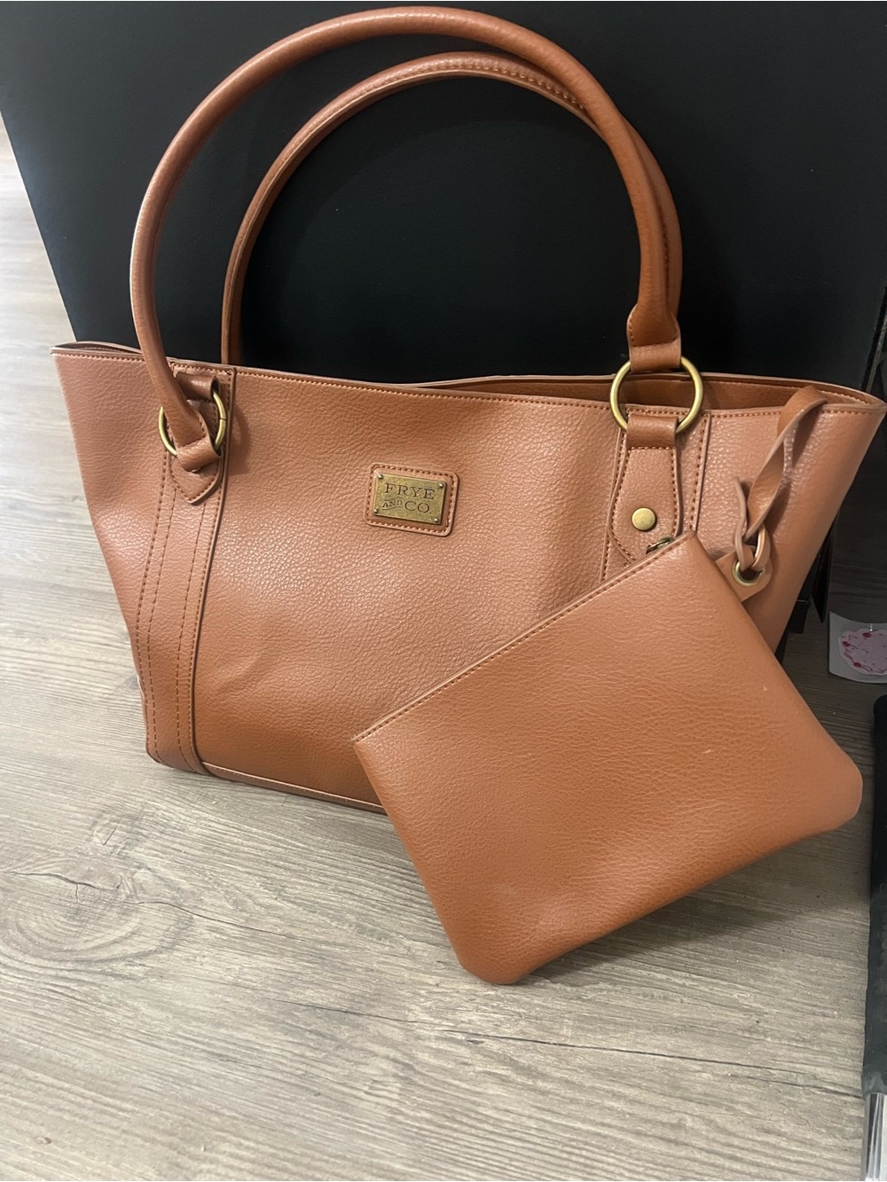 FRYE AND CO. Cognac Leather Tote with Matching Pouch